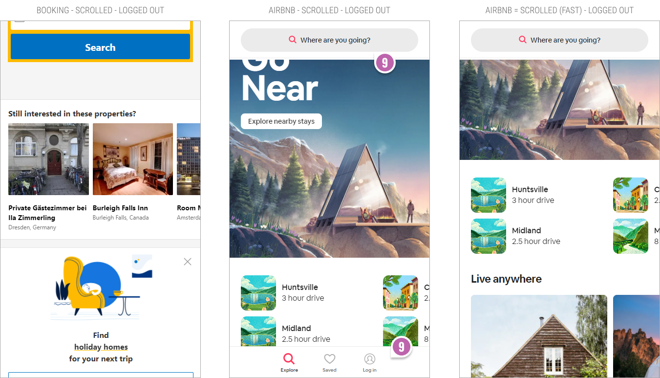 Booking's vs. Airbnb's Mobile Homepage UI