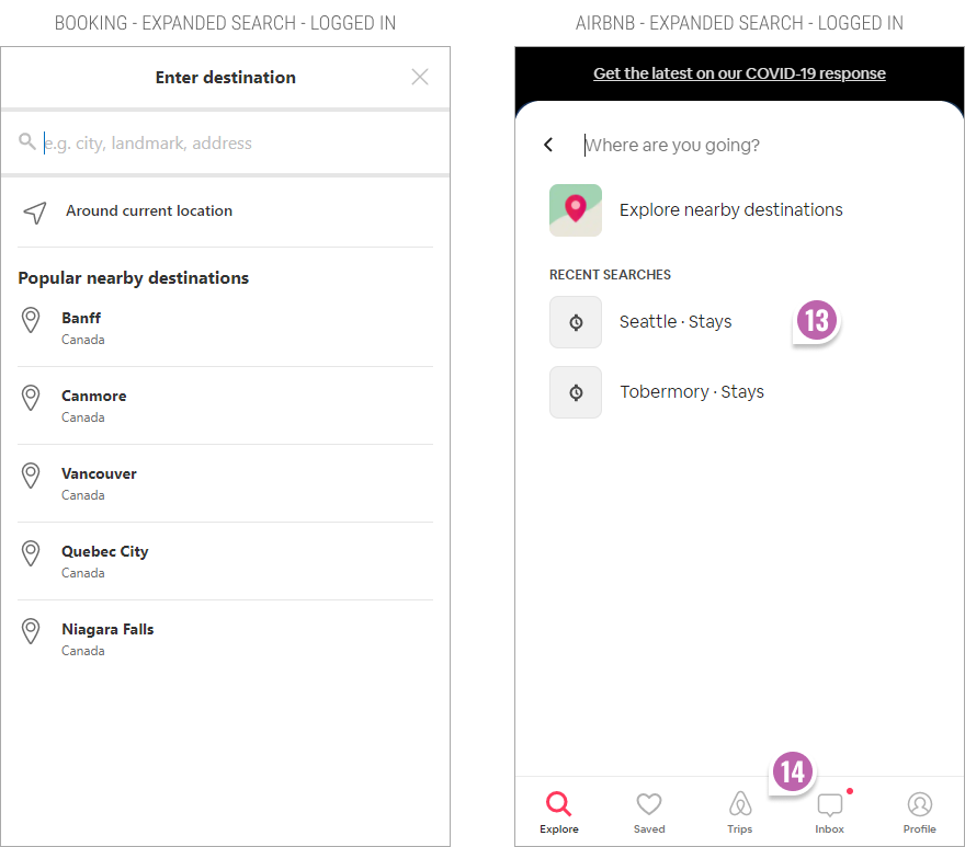 Booking's vs. Airbnb's Mobile Homepage UI