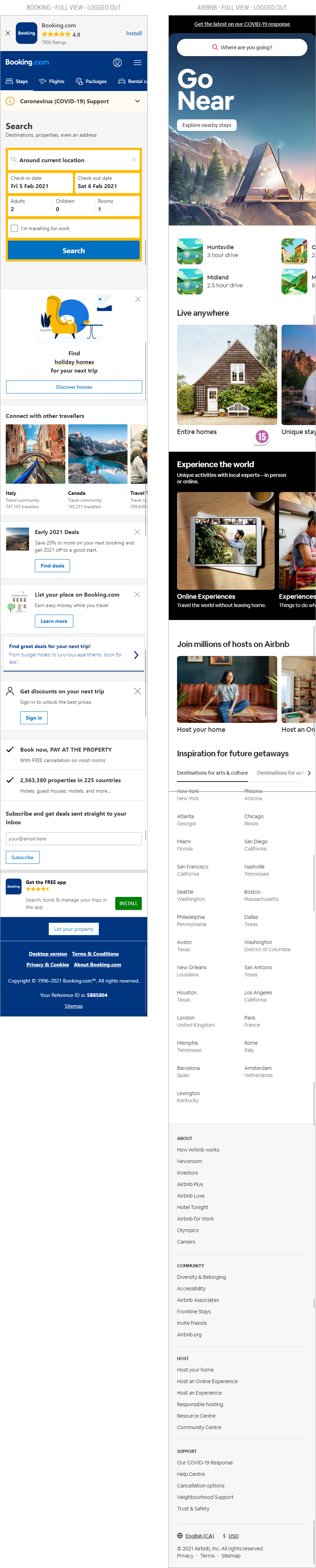 Booking's vs. Airbnb's Mobile Homepage UI