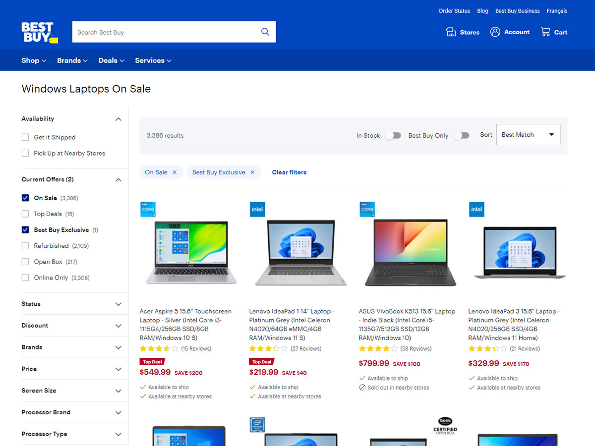 BestBuy Listing Screen