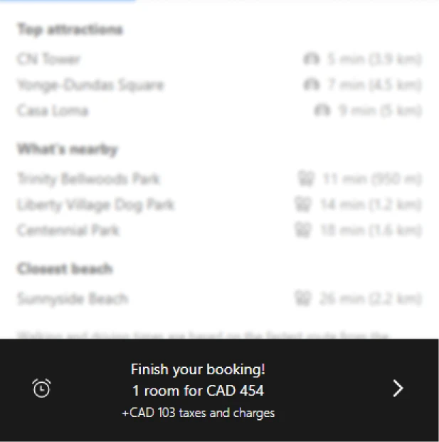 Booking sticky CTA example