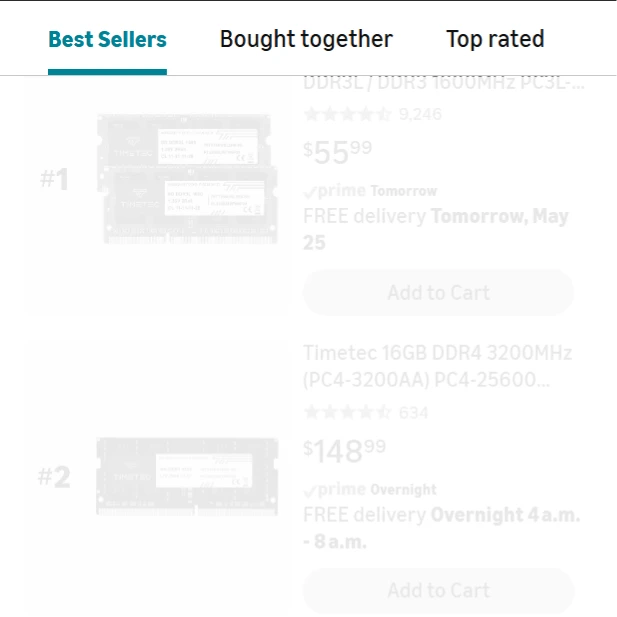Amazon listing page sticky CTA example