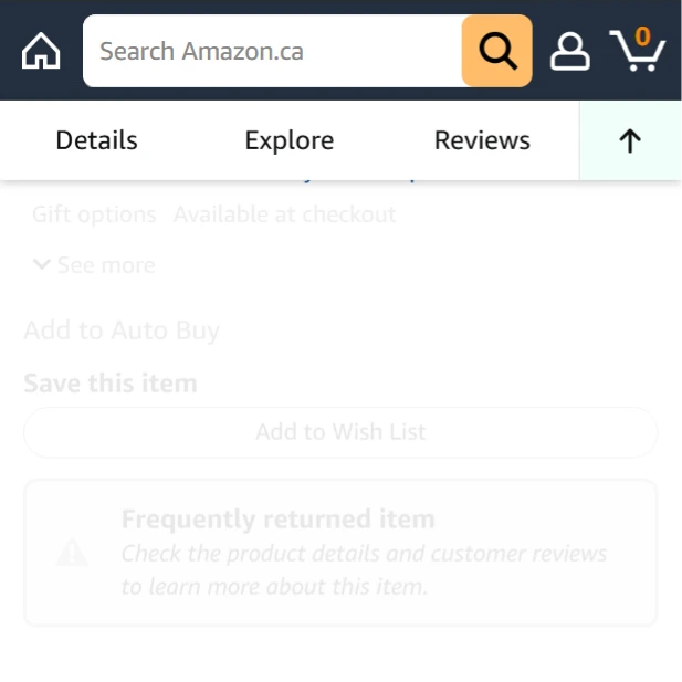 Amazon product detail page sticky CTA example