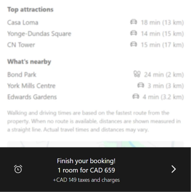 Booking sticky bar at bottom of page