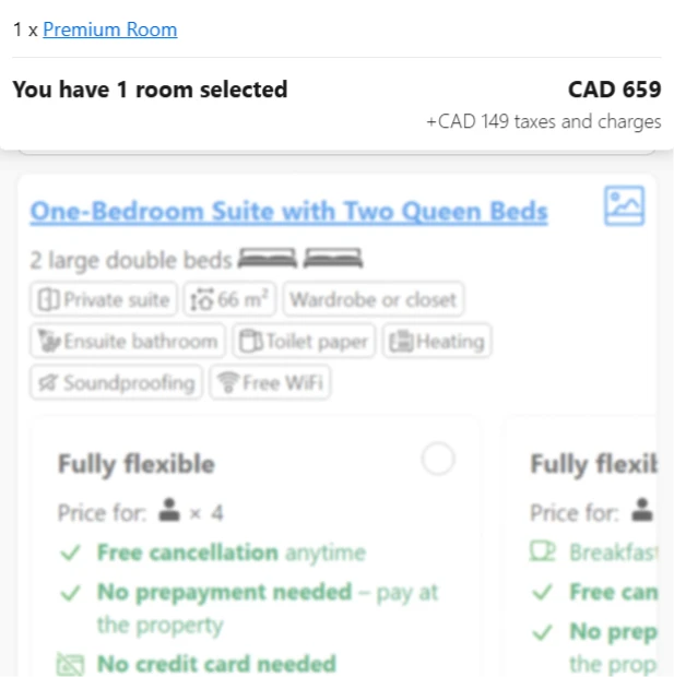 Booking sticky bar at top of page